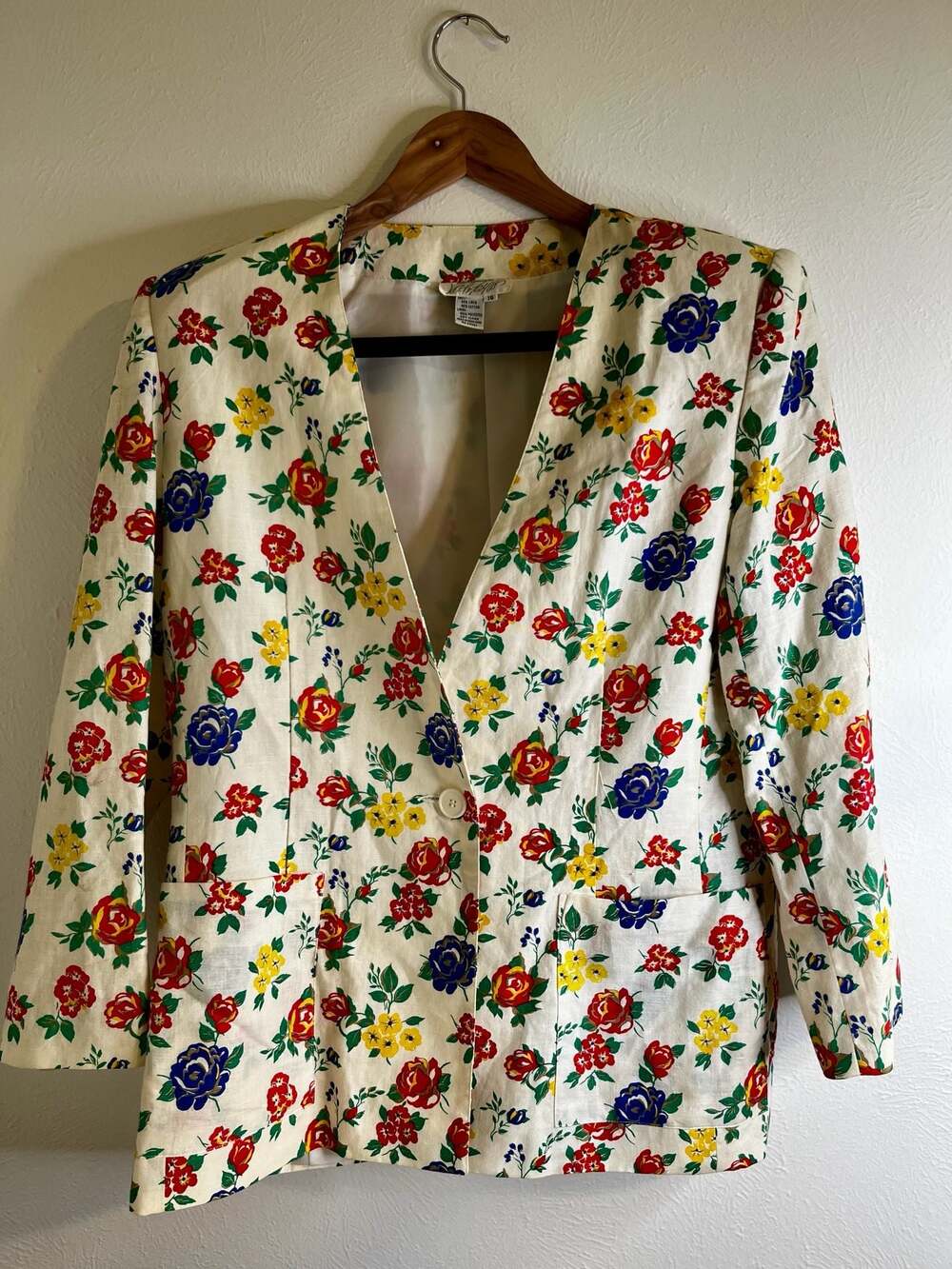 Vintage Lord and Taylor Floral Linen-Blend Blazer Jacket